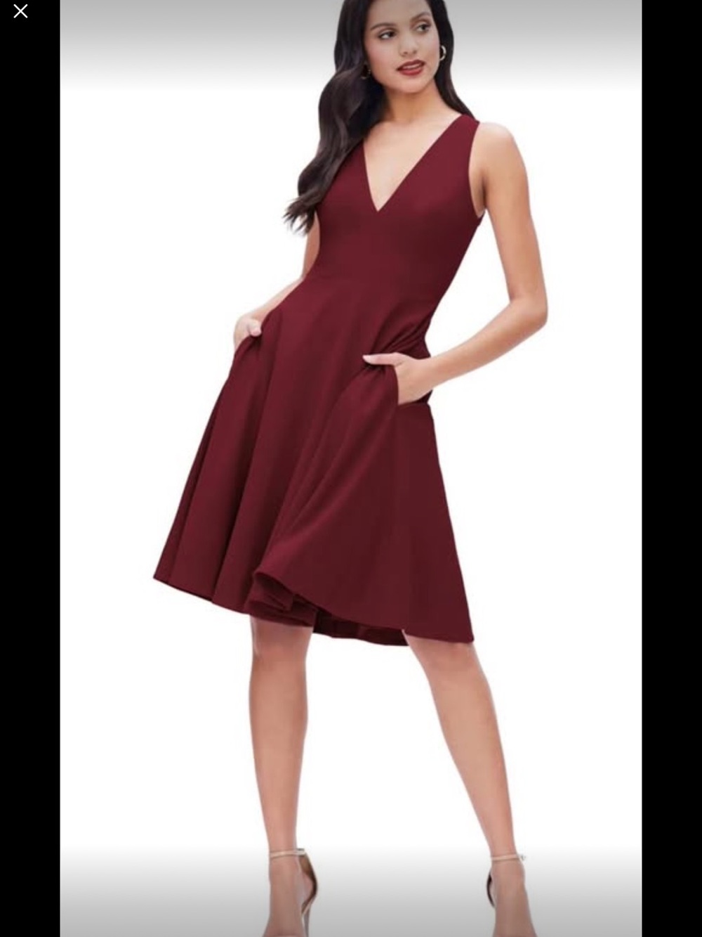Dress the Population Sleeveless V-Neck Midi Dress in Burgundy